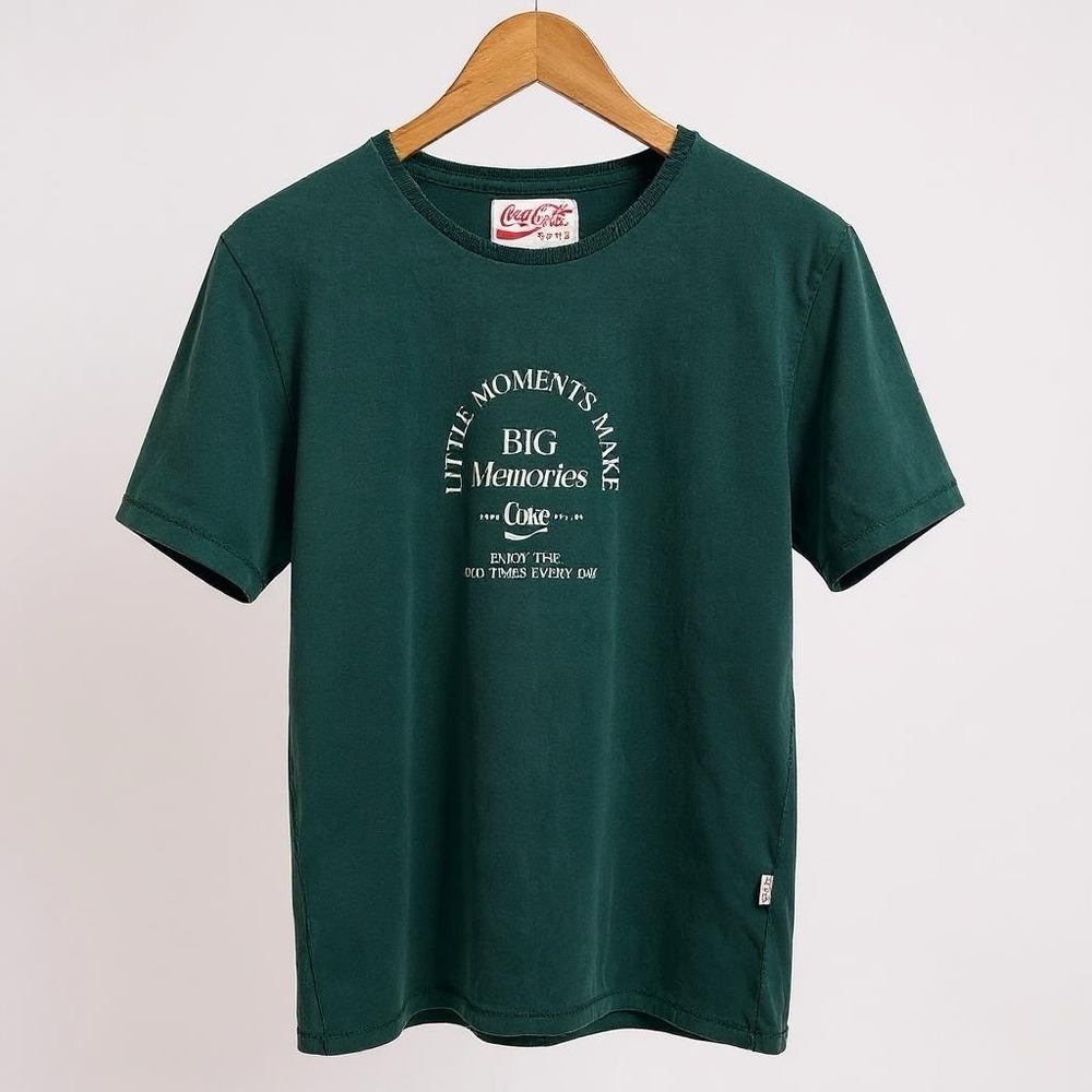 Coca-Cola Green Graphic T-Shirt Small "Little Moments" Vintage Style Tee